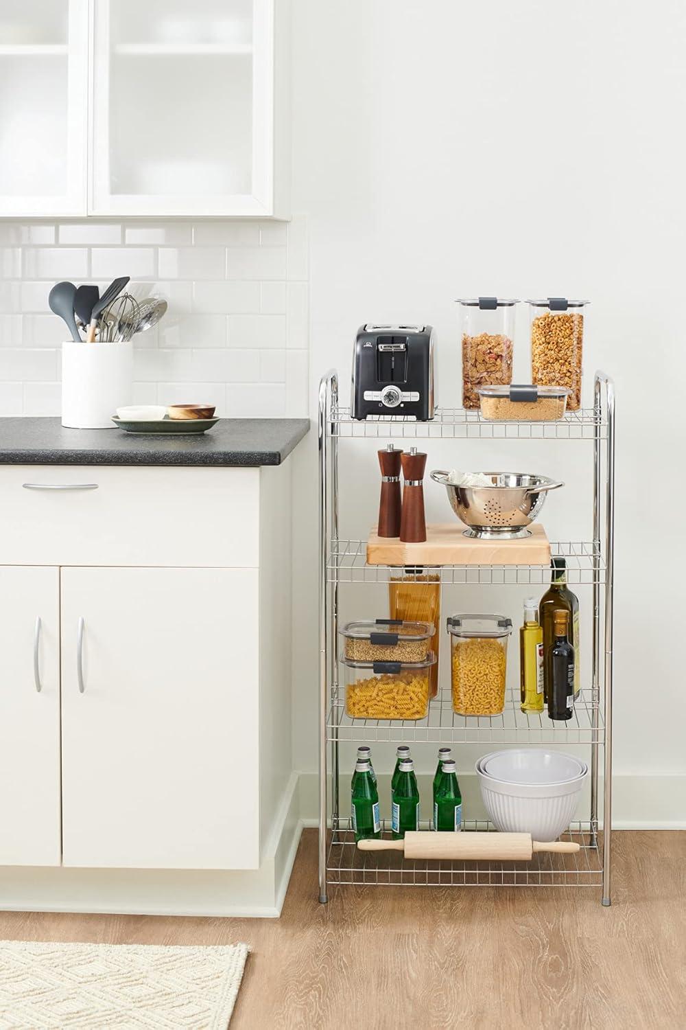 Rubbermaid Rubbermaid Freestanding 4-Tier Multipurpose Wire Shelving Unit, Satin Nickel