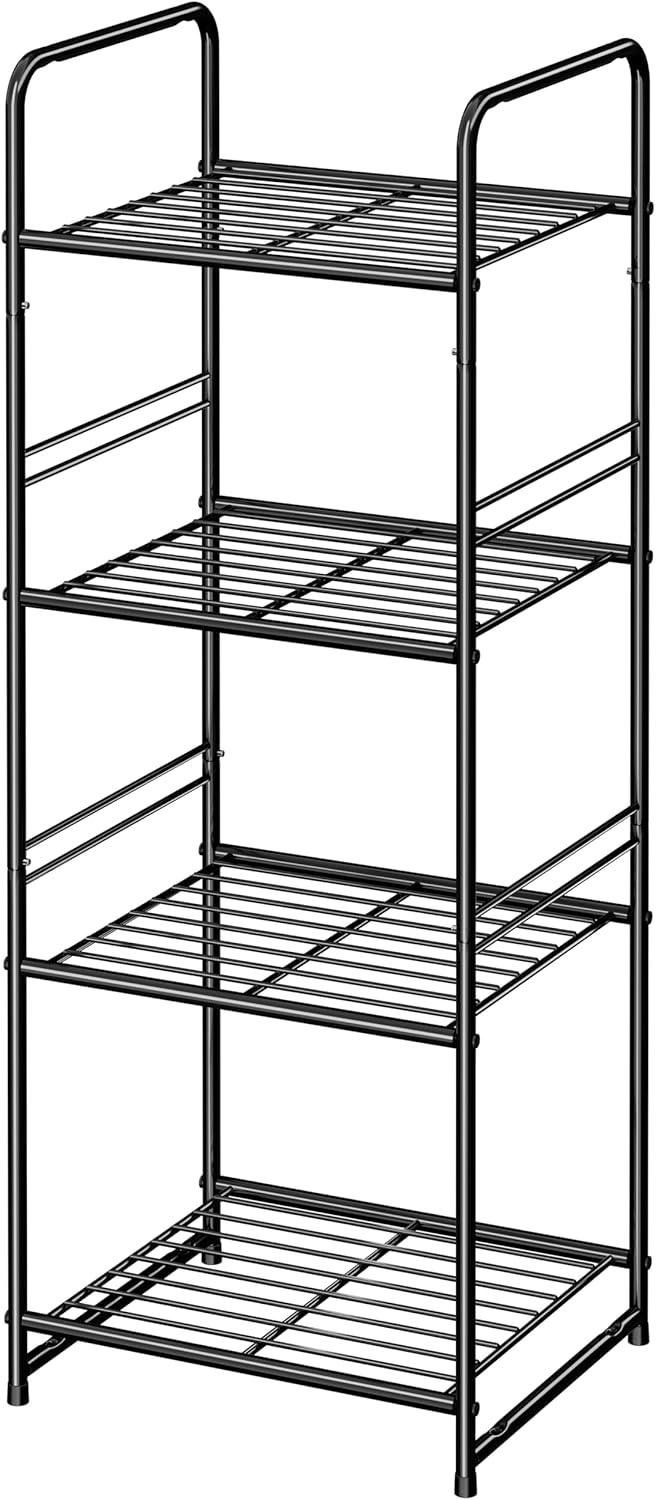 Rebrilliant 3 Tier Wire Shelves For Storage Rack Outdoor Indoor Waterproof, Stackable Metal 17.7-Inch Bathroom Organizer Shelf Stand, Perfect For Kitchen, Black
