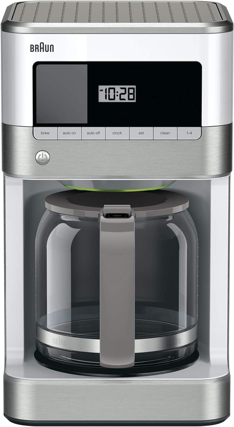 Braun BrewSense 12-cup Drip Coffee Maker - KF6050WH - Stainless Steel/White: Automatic Shut-Off, Glass Carafe, 1000W