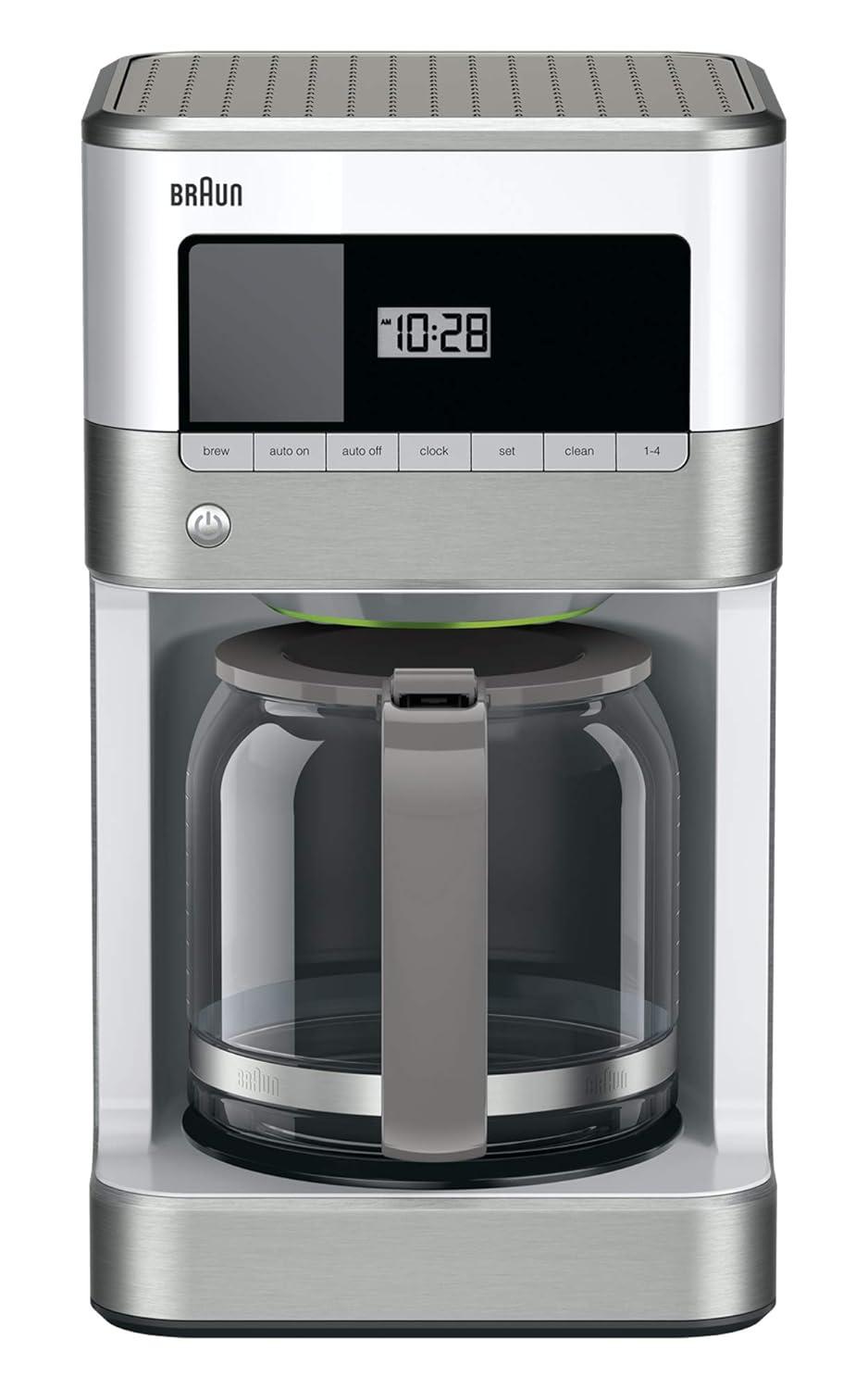 Braun BrewSense 12-cup Drip Coffee Maker - KF6050WH - Stainless Steel/White: Automatic Shut-Off, Glass Carafe, 1000W