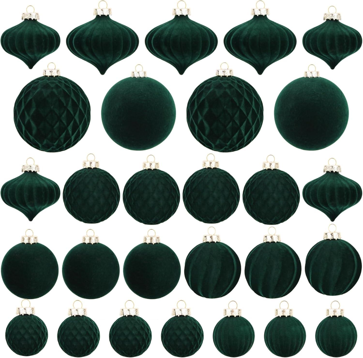 Dark Green Velvet Christmas Ornament Set - Pack of 28