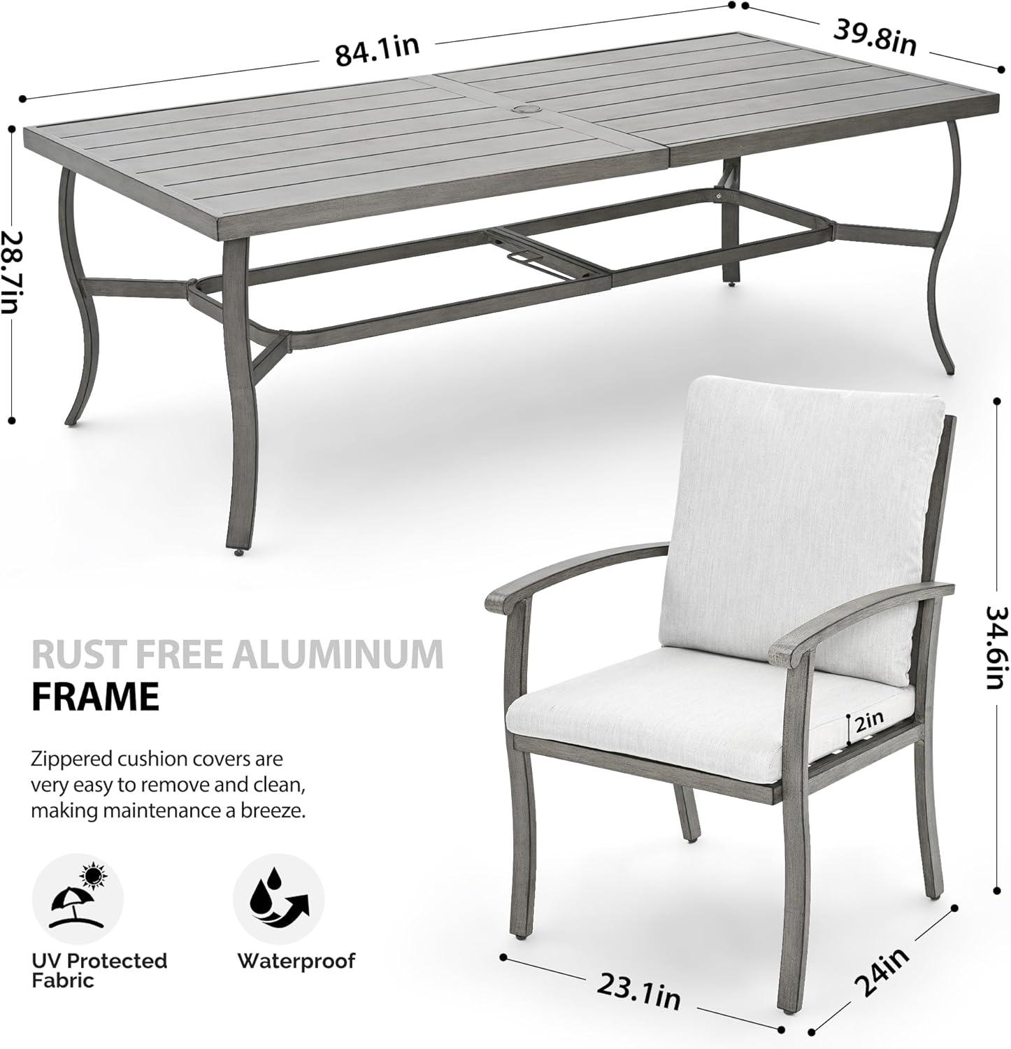 Gray Aluminum 9-Piece Outdoor Dining Set with Cushions