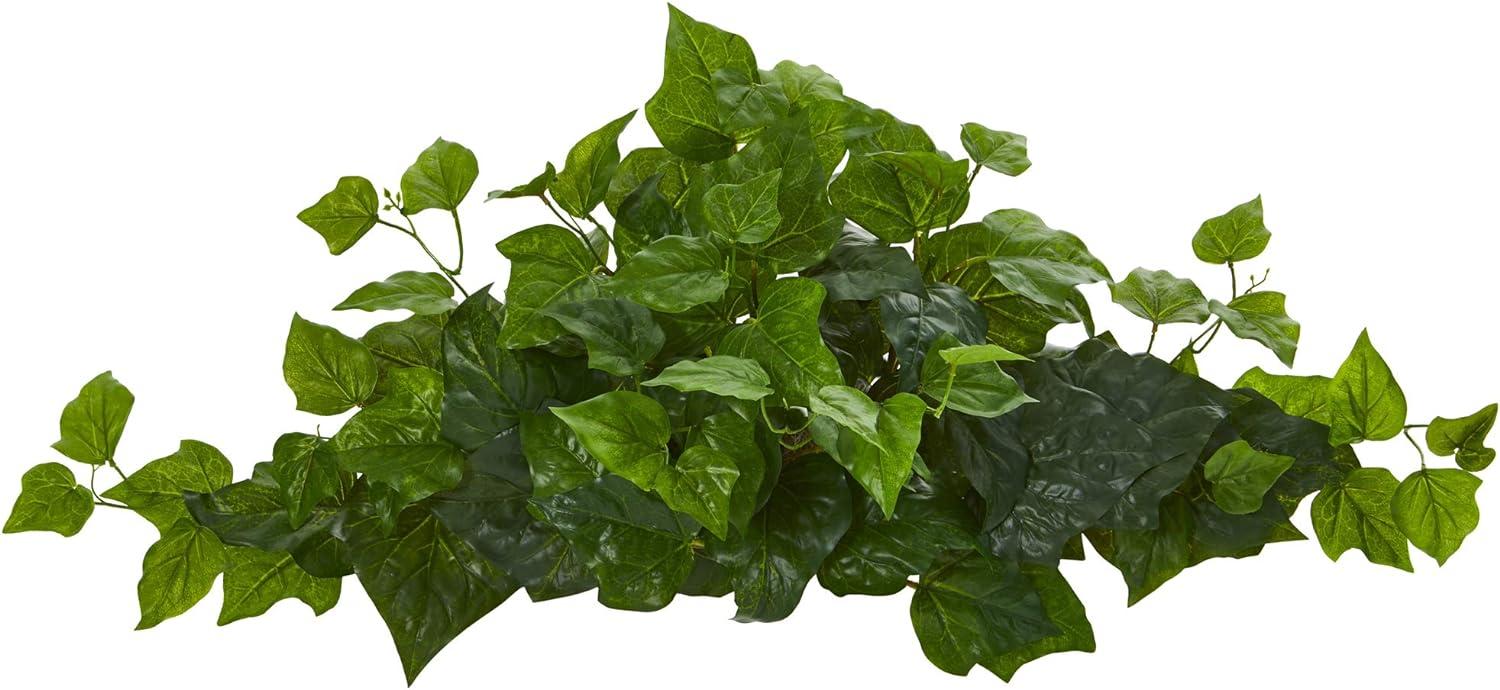 Nearly Natural 12" x 24" Artificial London Ivy Ledge Plant in Basket: Indoor Faux Foliage, Polyester & Plastic, Tabletop Display