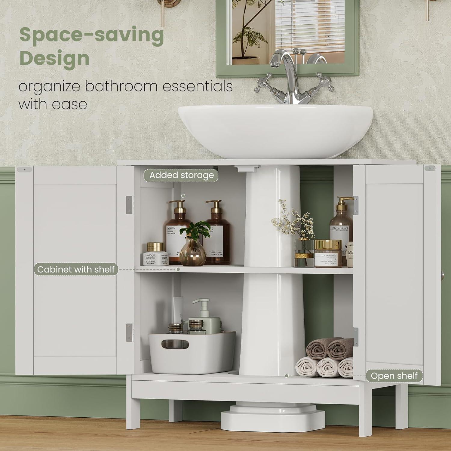 FCH Pedestal Sink, Storage Cabinets with Two Doors and Adjustable Shelves Under Sink Organizer Bathroom Vanity Storage White