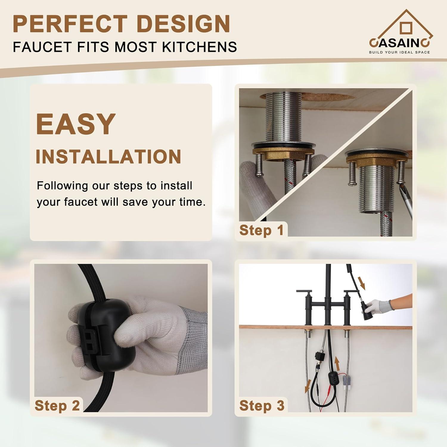 CASAINC 1.8 GPM Single-Handle Spring Pull-Down Kitchen Faucet Single Hole Faucet