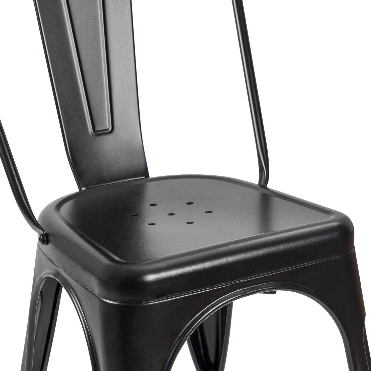 JUMMICO Metal Dining Chair Stackable Indoor Outdoor Industrial Vintage Chairs Bistro Kitchen Cafe Side Chairs with Back Set of 4 (Black)