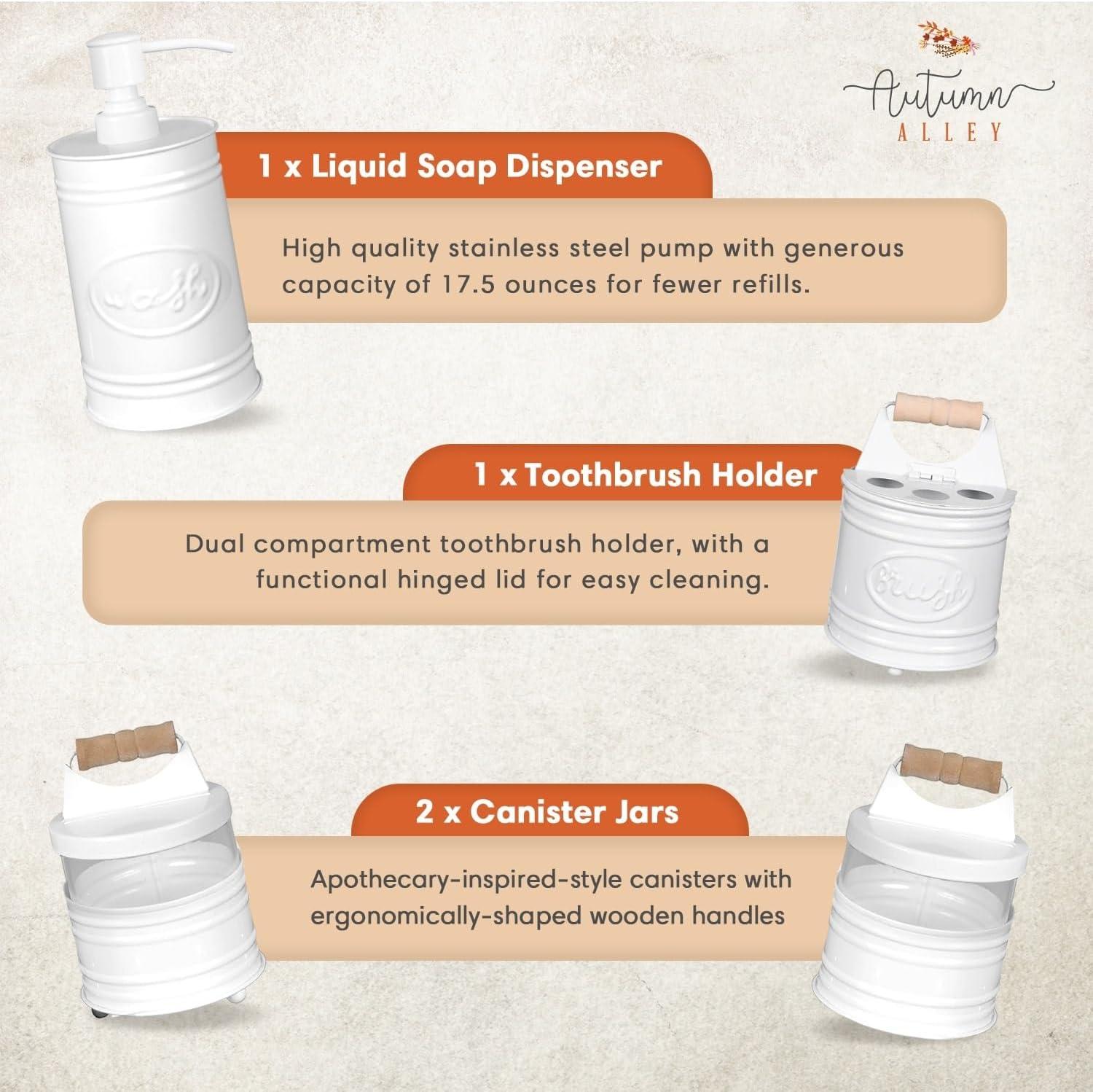 Autumn Alley Farmhouse 4 Pc. White Bathroom Accessories Set