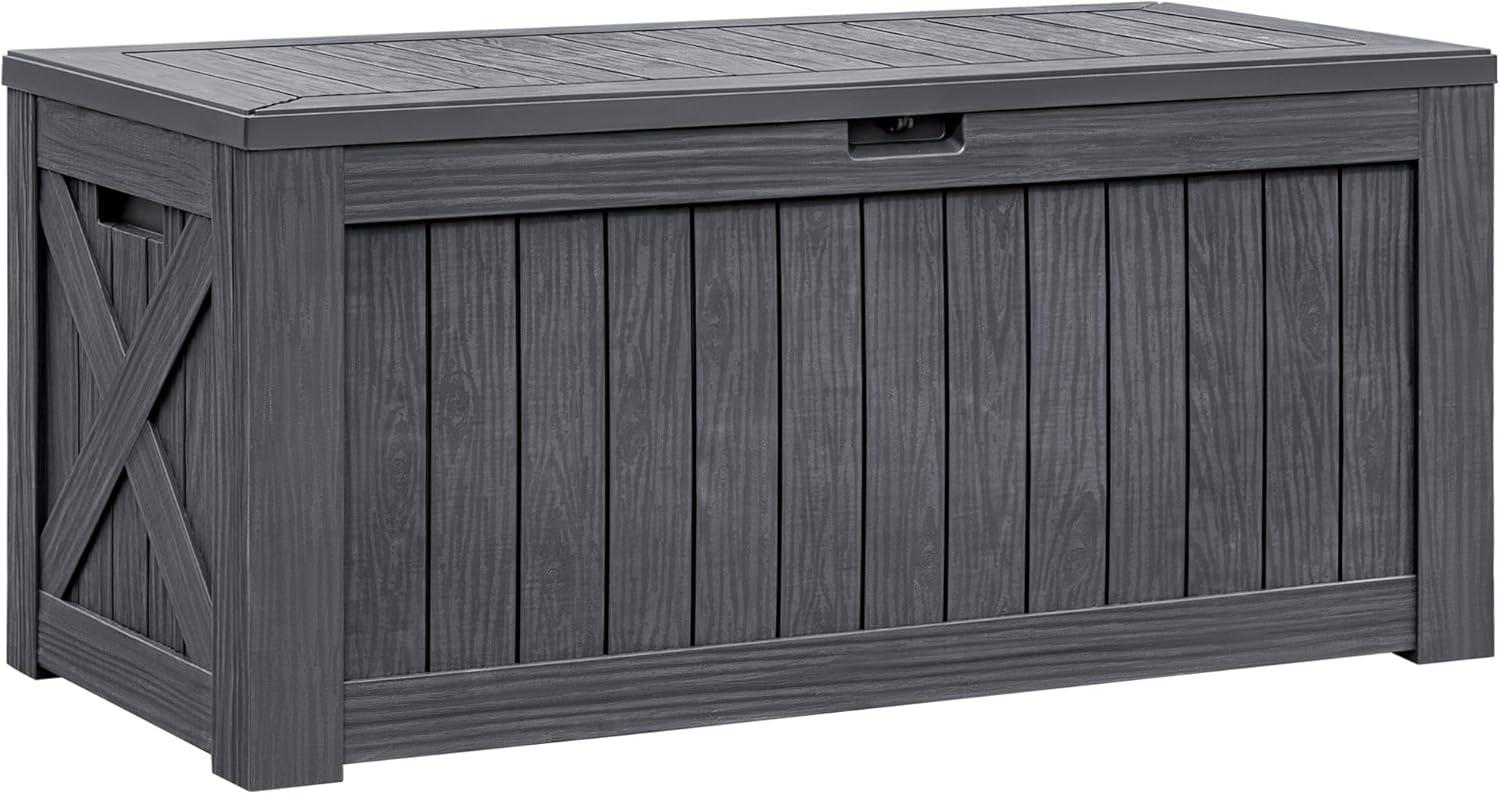 Gray Lockable Resin Deck Box with Imitation Wood Finish