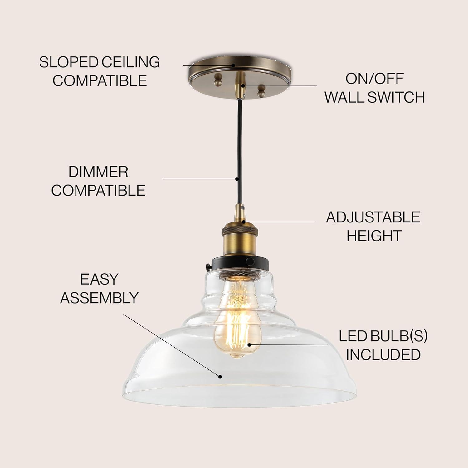 Litchfield 11" Brass and Glass Farmhouse LED Pendant