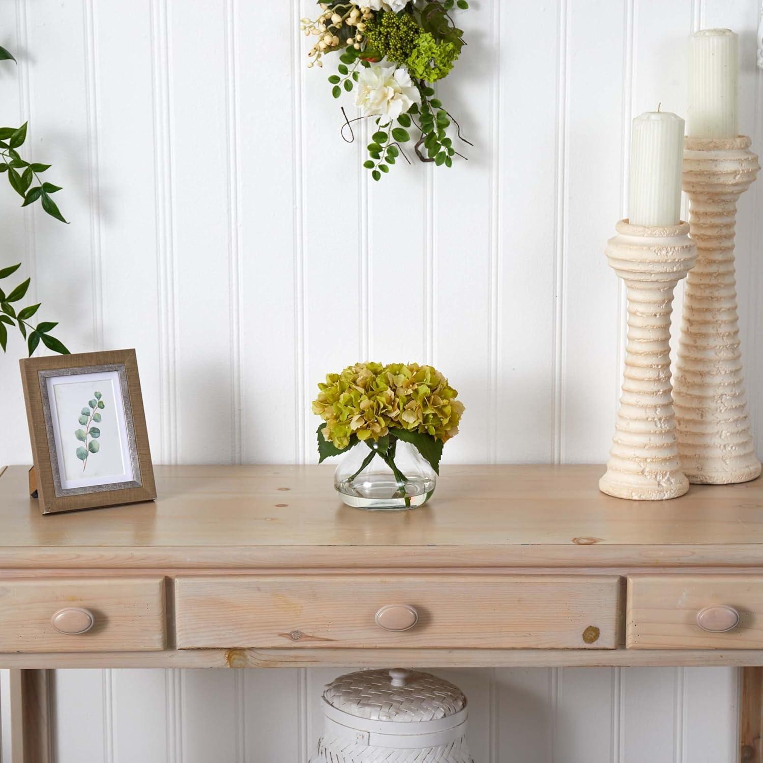 Nearly Natural Blooming Hydrangea with Vase Arrangement