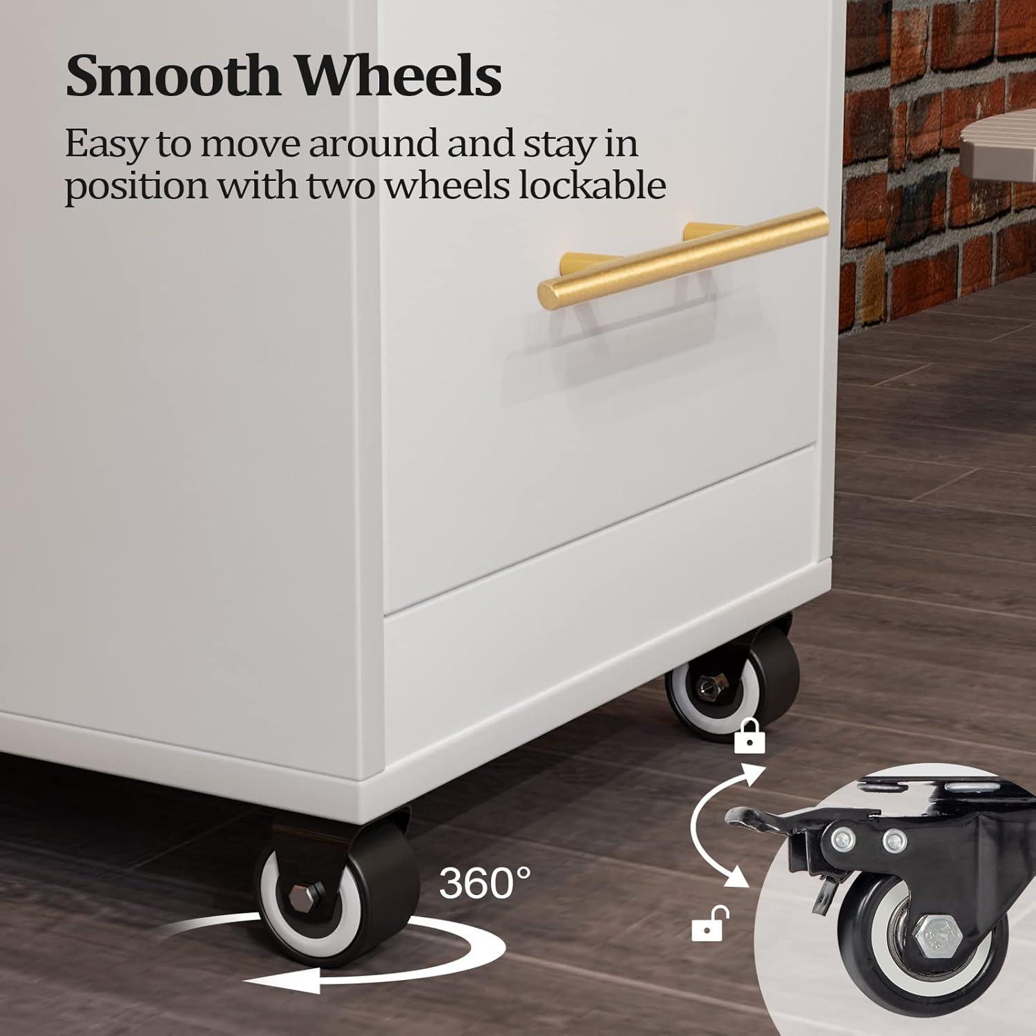 Wood Salon Trolley Cart with Wheels, Hair Cart Mobile Storage Cabinet, Hairdressing Styling Tools Organizer, Rolling Salon Station for Beauty Spa Barbershop Tattoo (White)