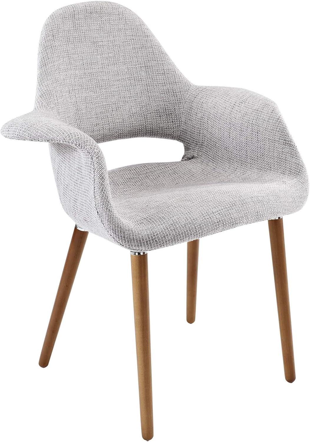 Light Gray Linen Upholstered Arm Chair with Wood Legs