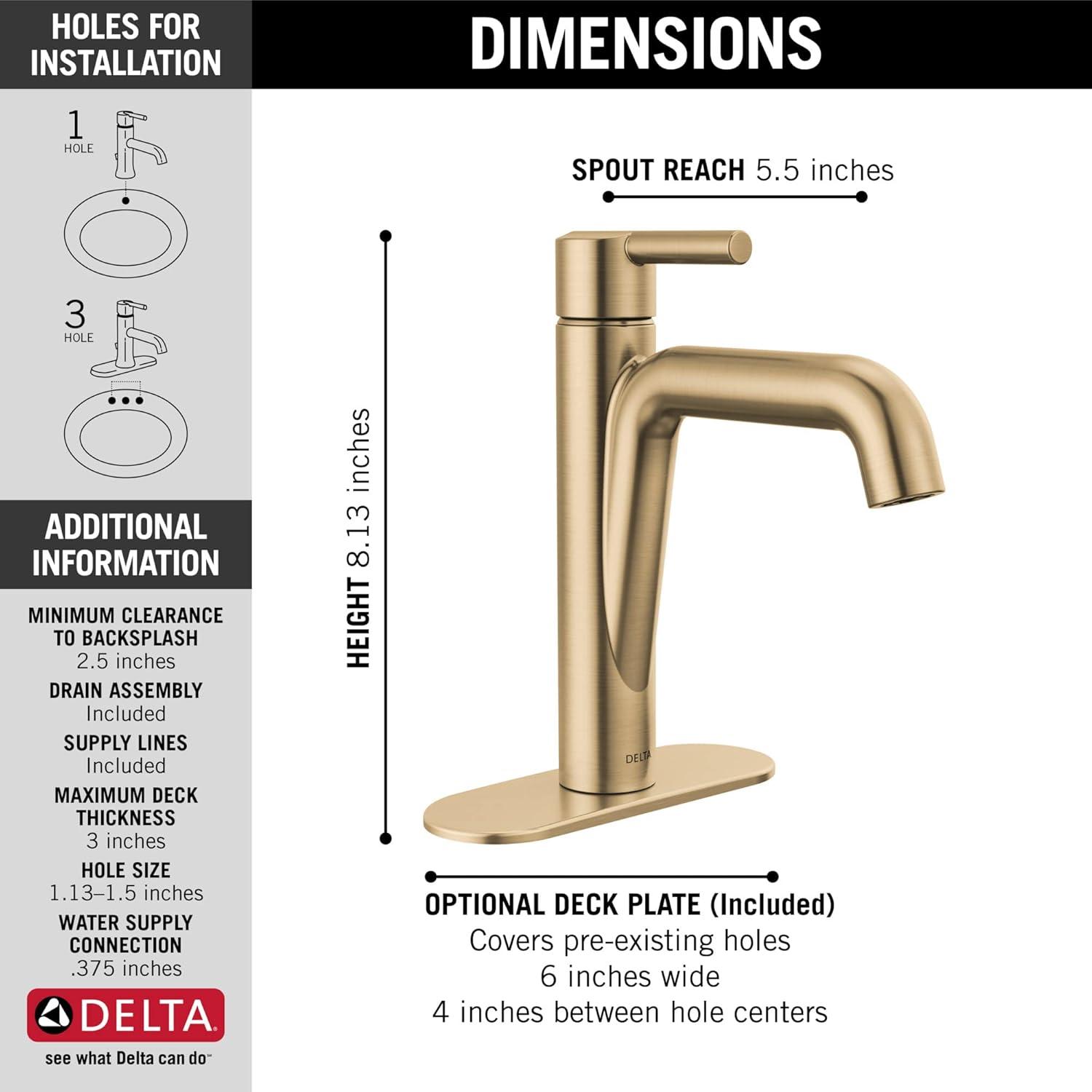 Nicoli Champagne Bronze Single Hole Transitional Bathroom Faucet