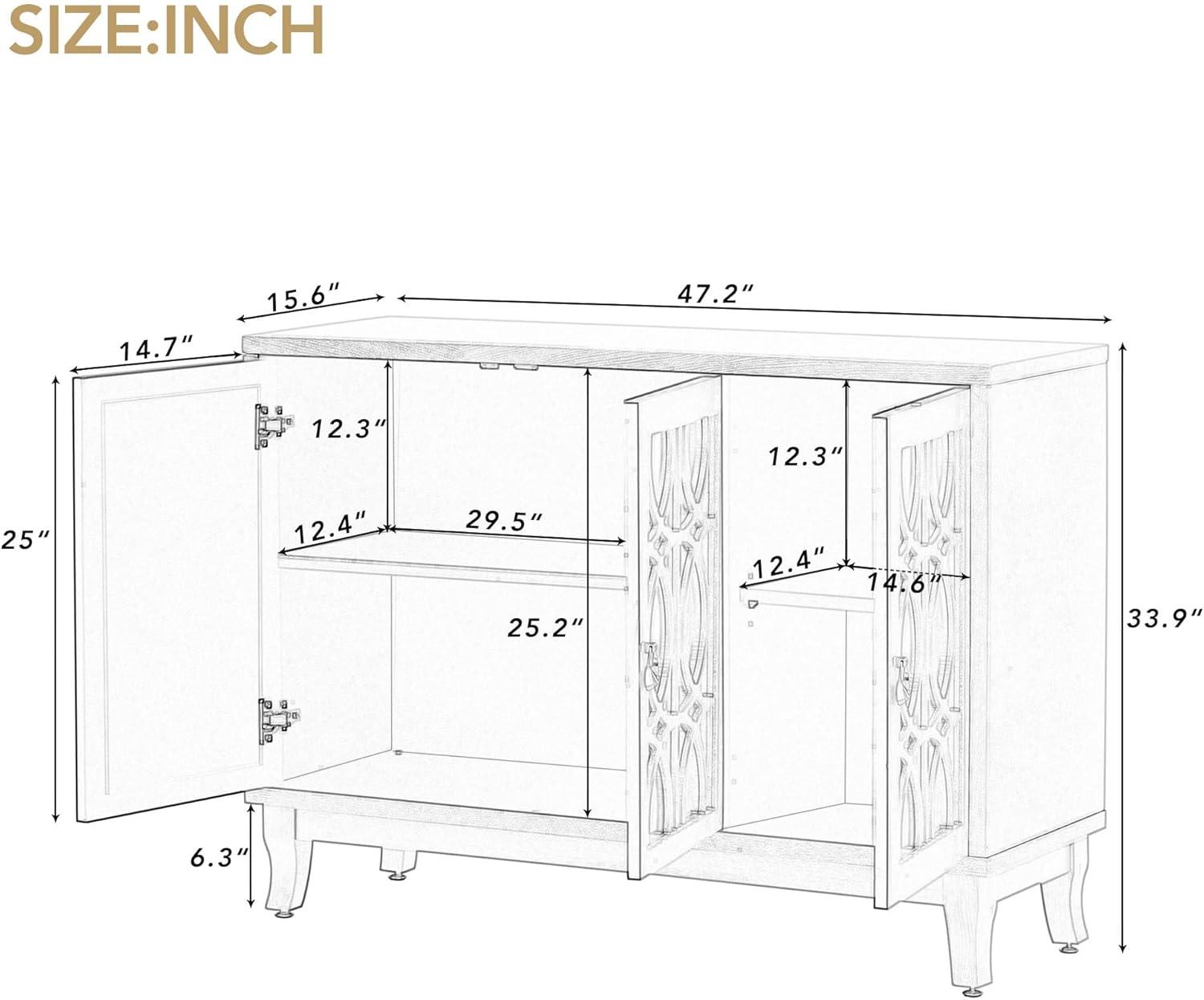 Champagne Gold Mirrored 3-Door Sideboard with Silver Handles