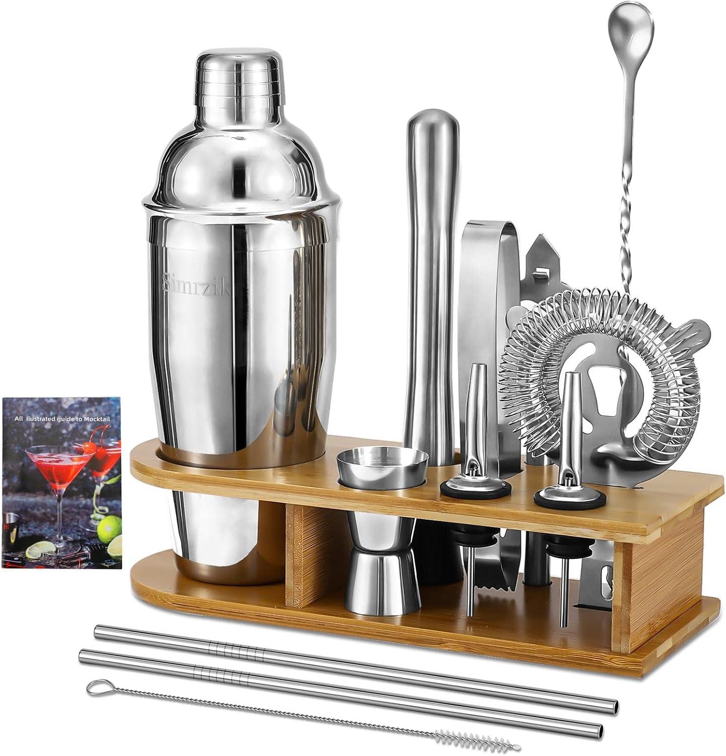 Premium Stainless Steel Bartender Kit with Bamboo Stand