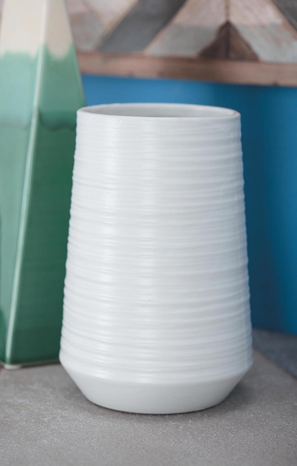 CosmoLiving by Cosmopolitan 7" Ribbed White Porcelain Vase