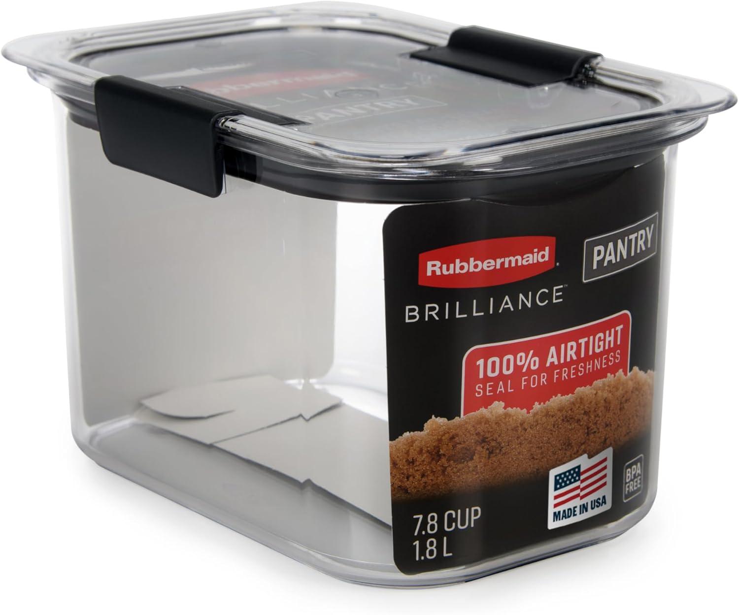 Rubbermaid Brilliance 7.8 cup Pantry Airtight Food Storage Container: Clear Plastic, Dishwasher & Freezer Safe