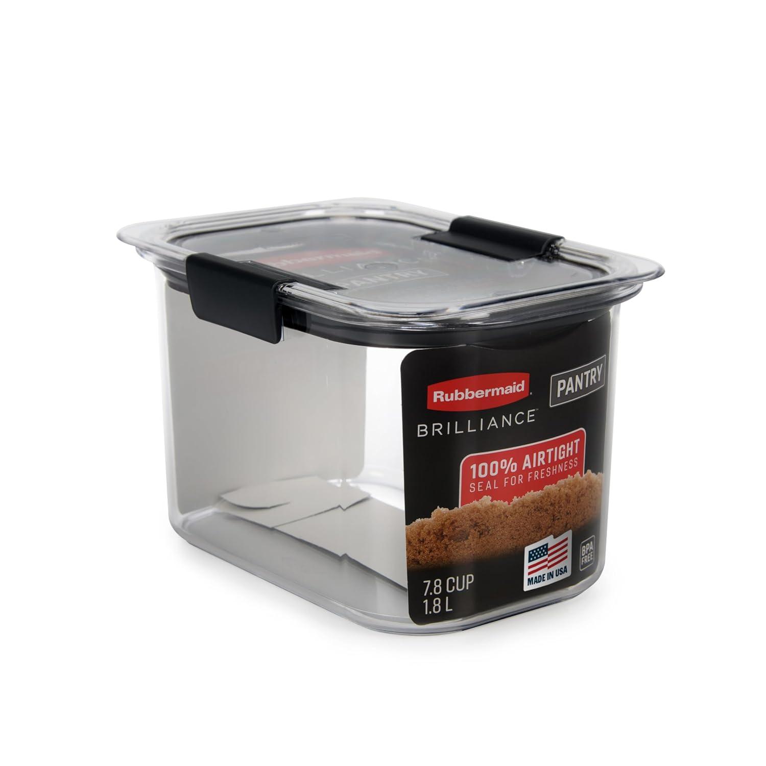 Rubbermaid Brilliance 7.8 cup Pantry Airtight Food Storage Container: Clear Plastic, Dishwasher & Freezer Safe