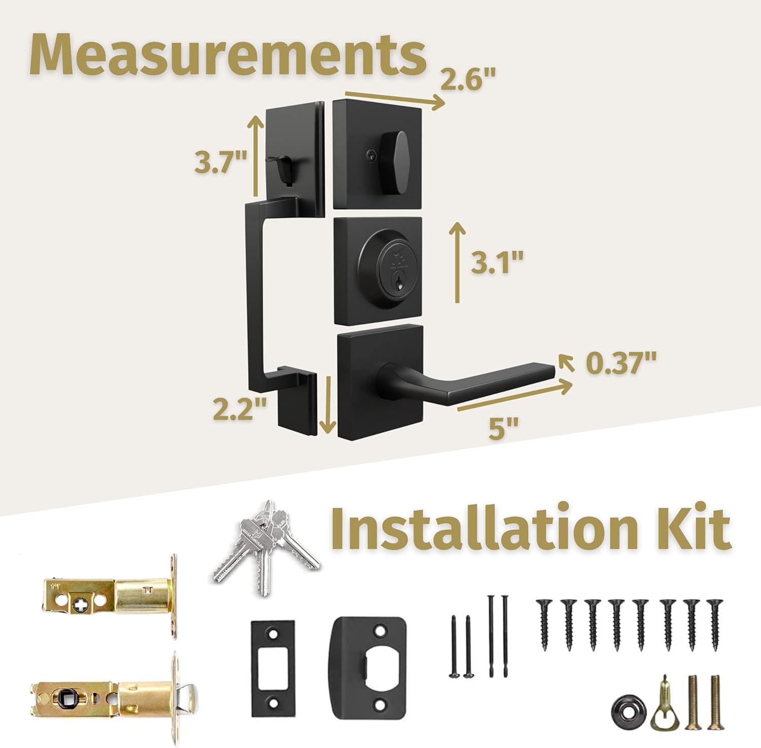Mega Handles Tobelle Door Handleset | Reversible Entry Lever Door with Single Cylinder Deadbolt for Entrance and Front Door