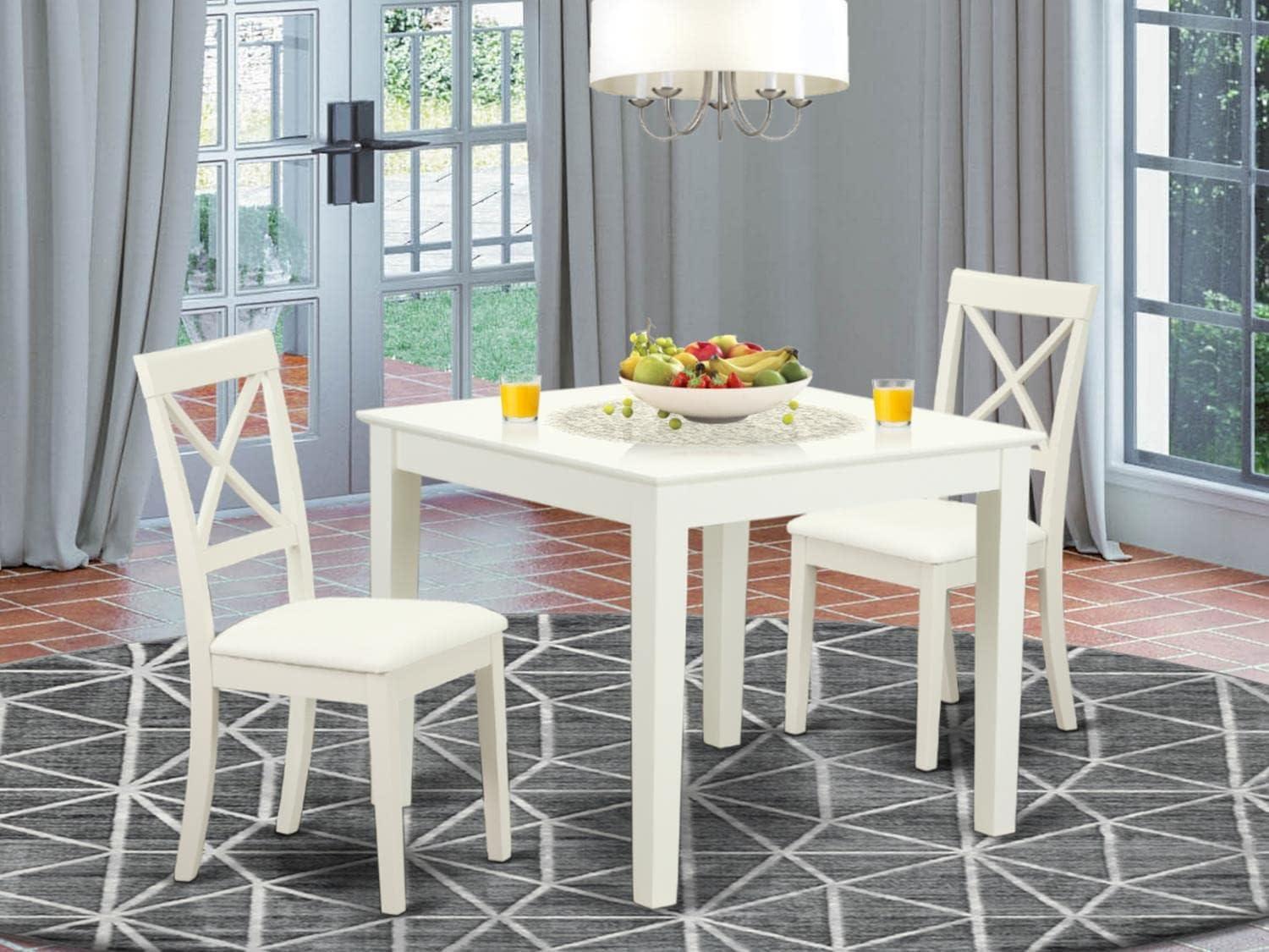 Linen White 3-Piece Square Dining Set with Faux Leather Chairs