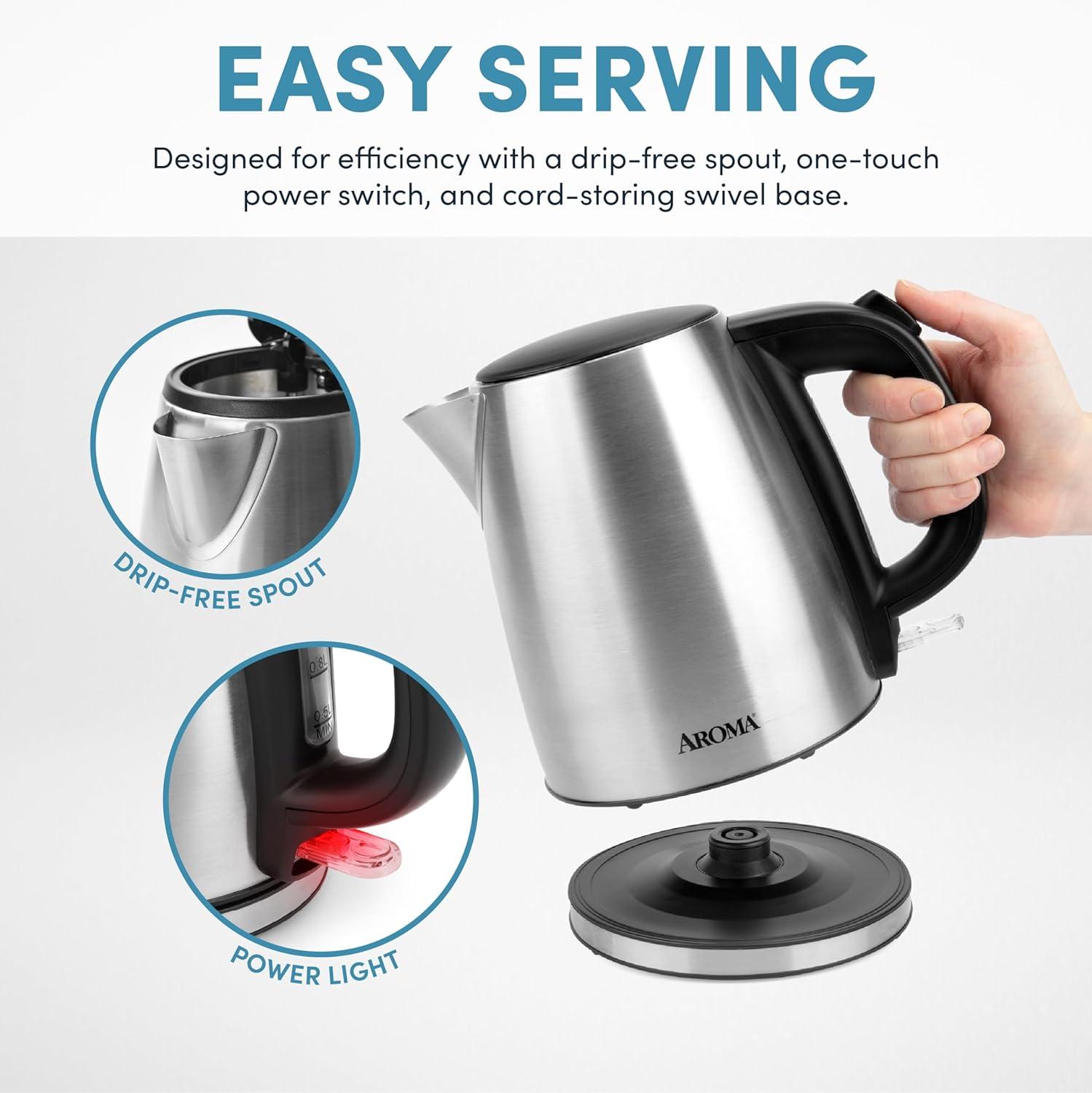 Aroma 1.0-Liter Stainless Steel Electric Kettle