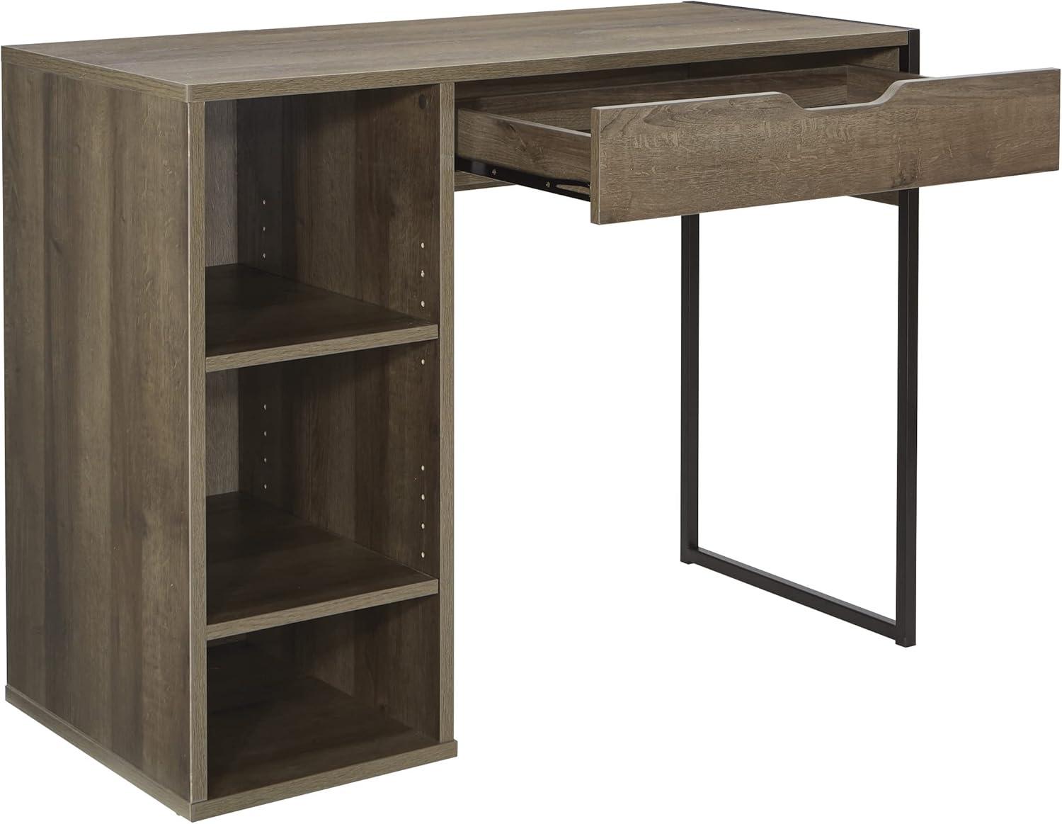 Contemporary Grey Oak 40" Home Office Desk with Drawer and Open Storage