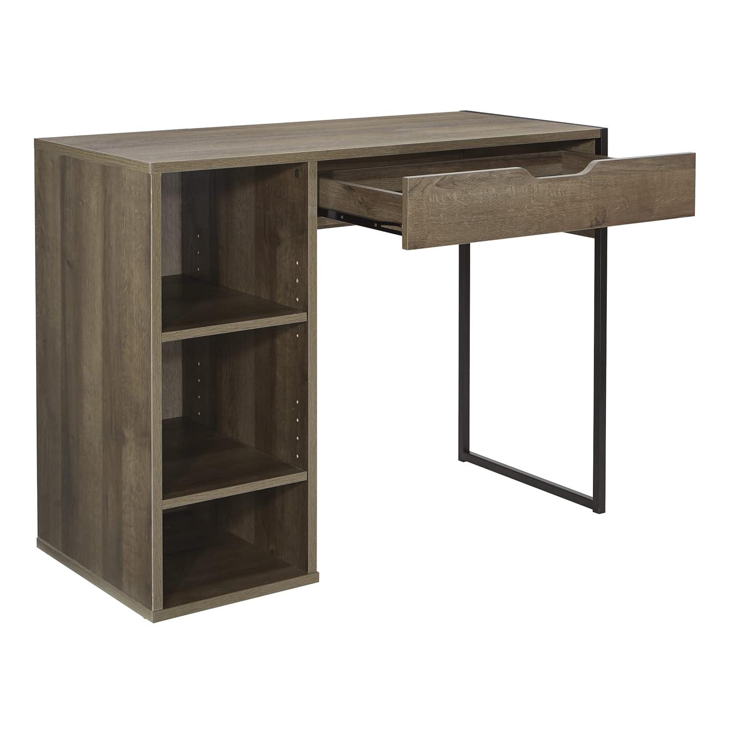 Ravel Desk Gray Oak - OSP Home Furnishings: Modern 40" Office Workstation with Storage Shelf & Drawer