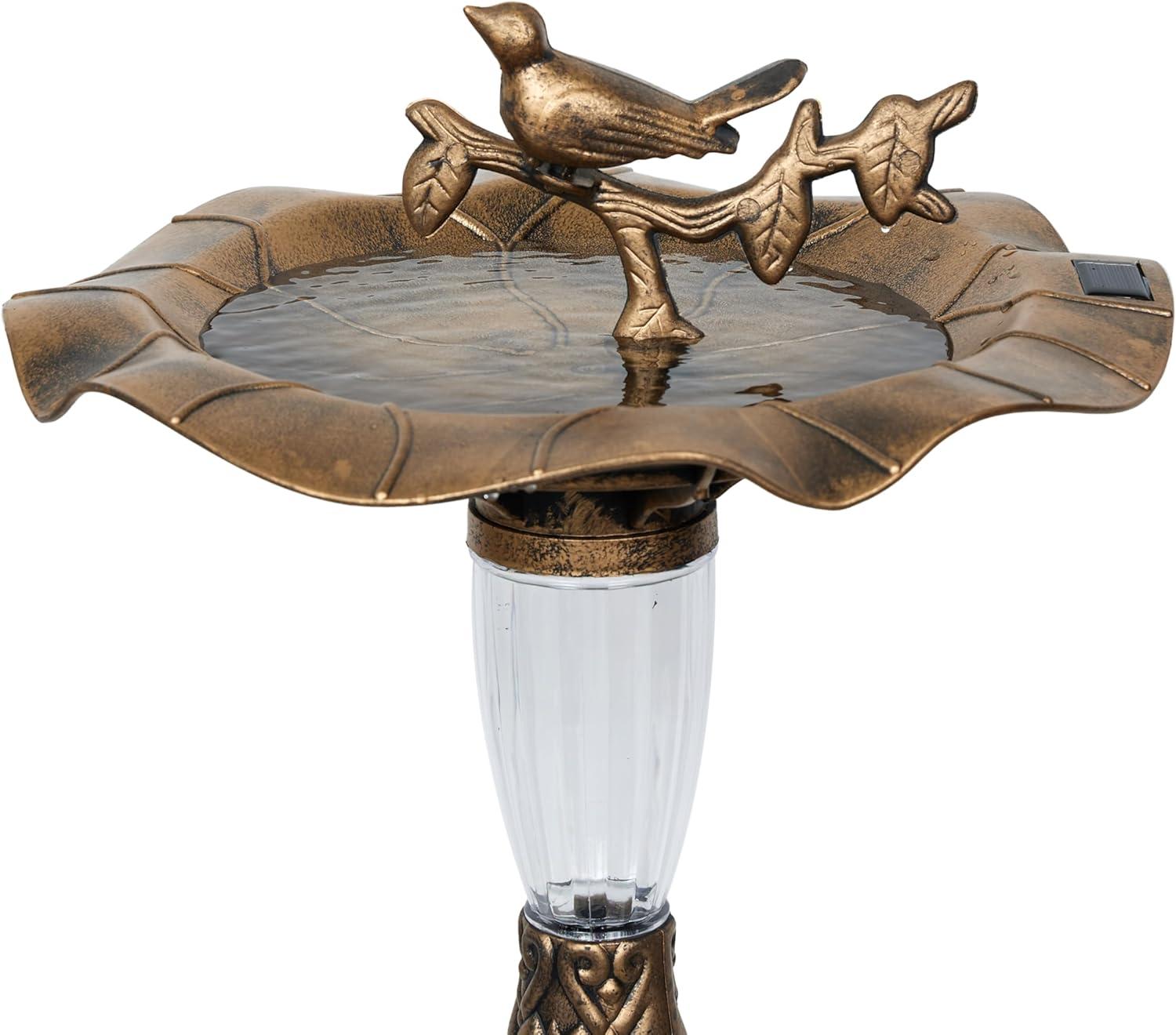 41"H Solar Birdbath with Birds and LED Light for Garden