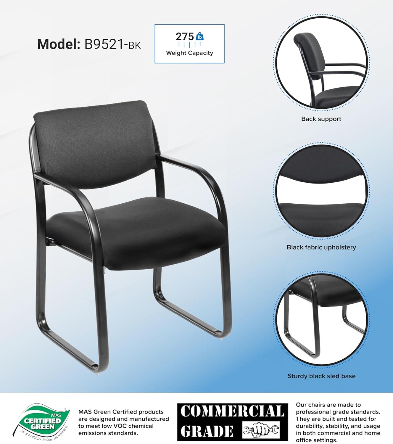 Black Fabric and Steel Mid-Back Guest Chair with Fixed Arms