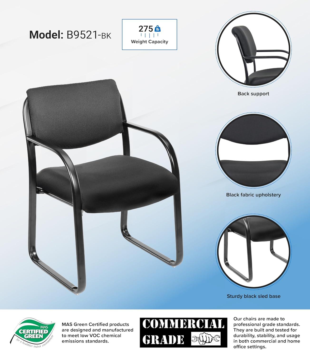 Fabric Sled Base Guest Chair with Arms, Sturdy Metal Frame - Boss Office Products