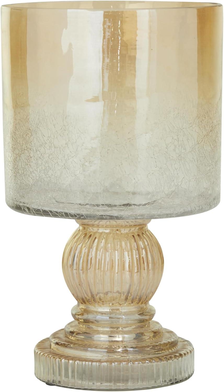 DecMode Brown Glass Handmade Turned Style Pillar Hurricane Lamp with Faux Mercury Glass Finish