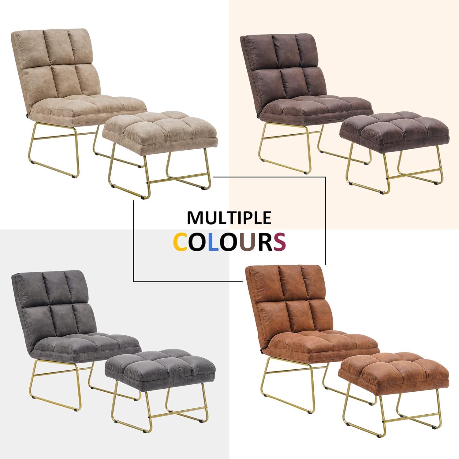 Mcombo Accent Club Chair with Ottoman, Golden Metal Legs 4013 (Saddle)