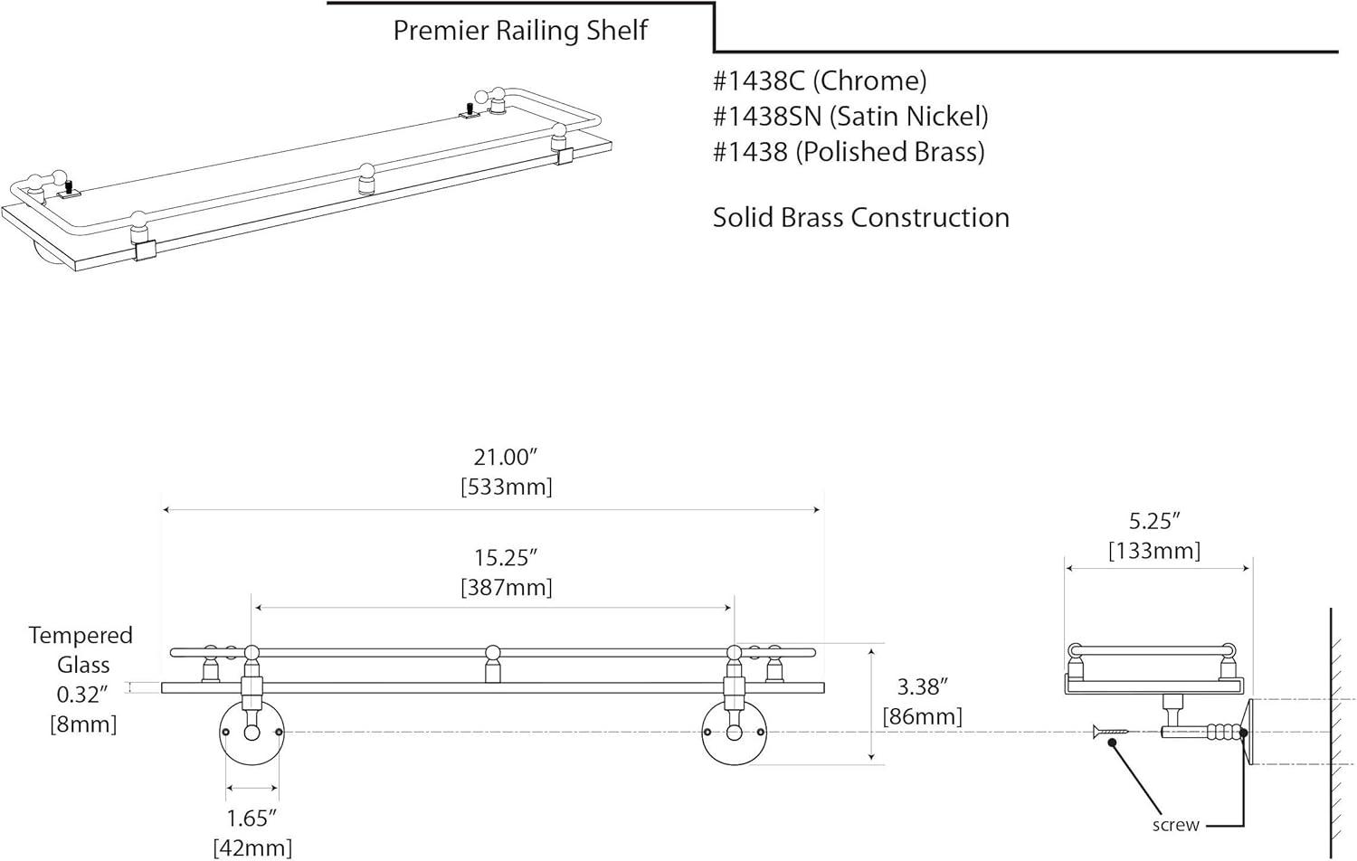 Elegant Chrome Polished Glass Wall Shelf with Protective Railing