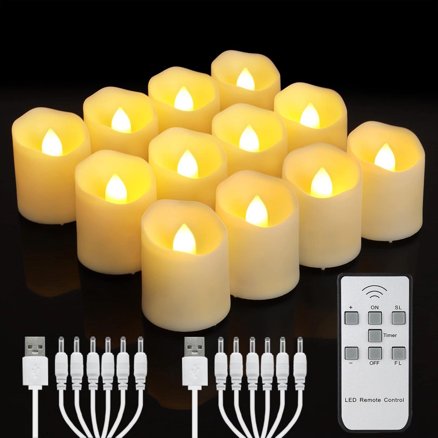 Rechargeable Warm White LED Flameless Votive Candles with Remote