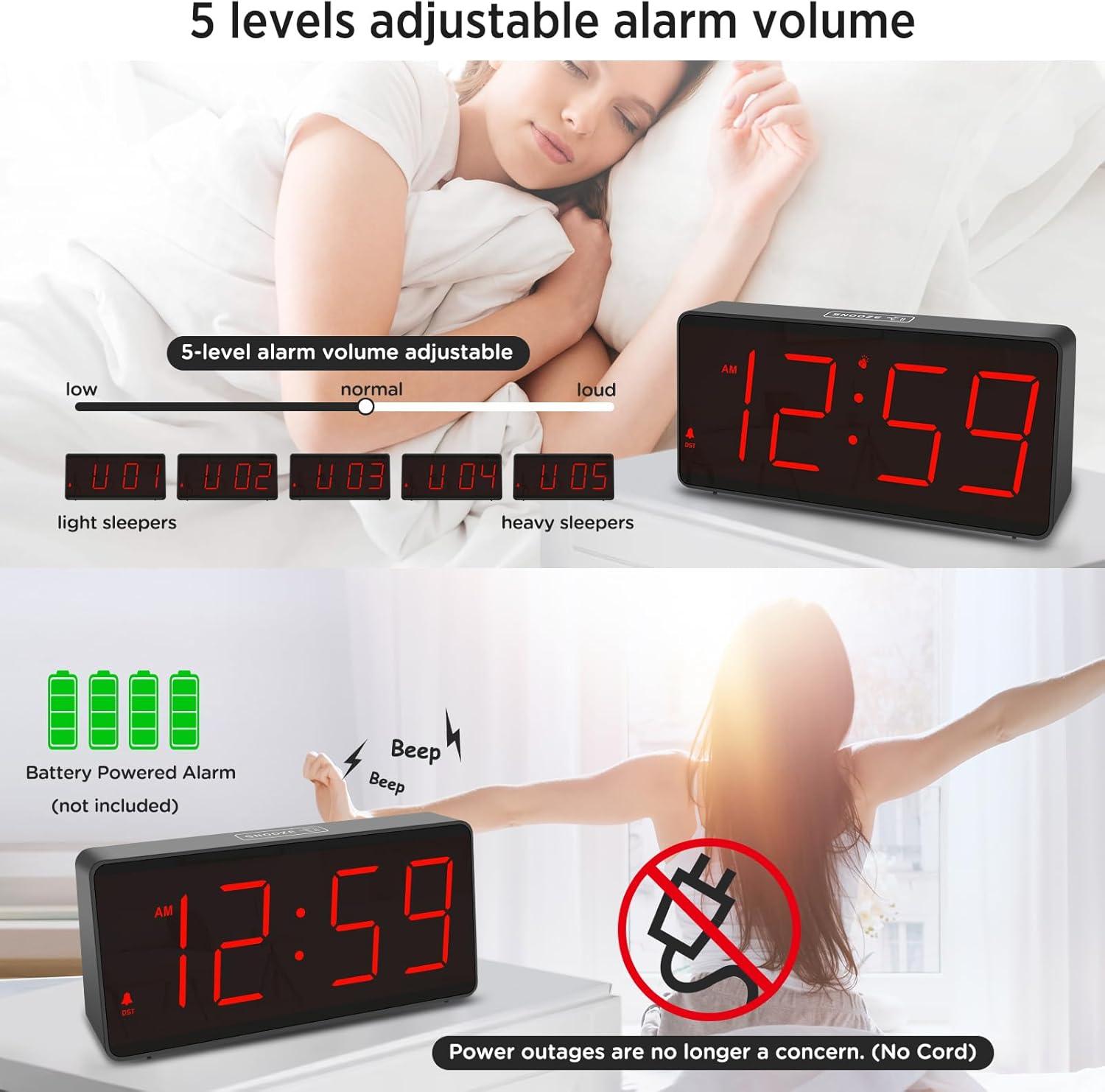 Black Rectangular Digital Alarm Clock with Red Digits