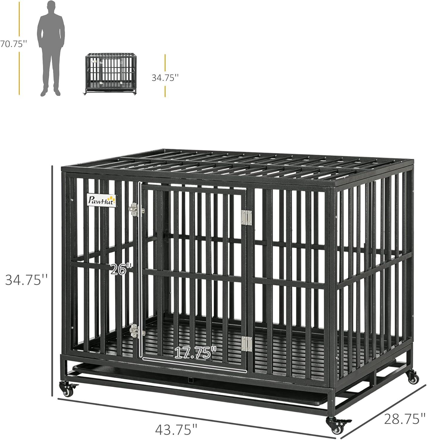 Heavy Duty Black Steel Rolling Dog Crate with Lockable Wheels