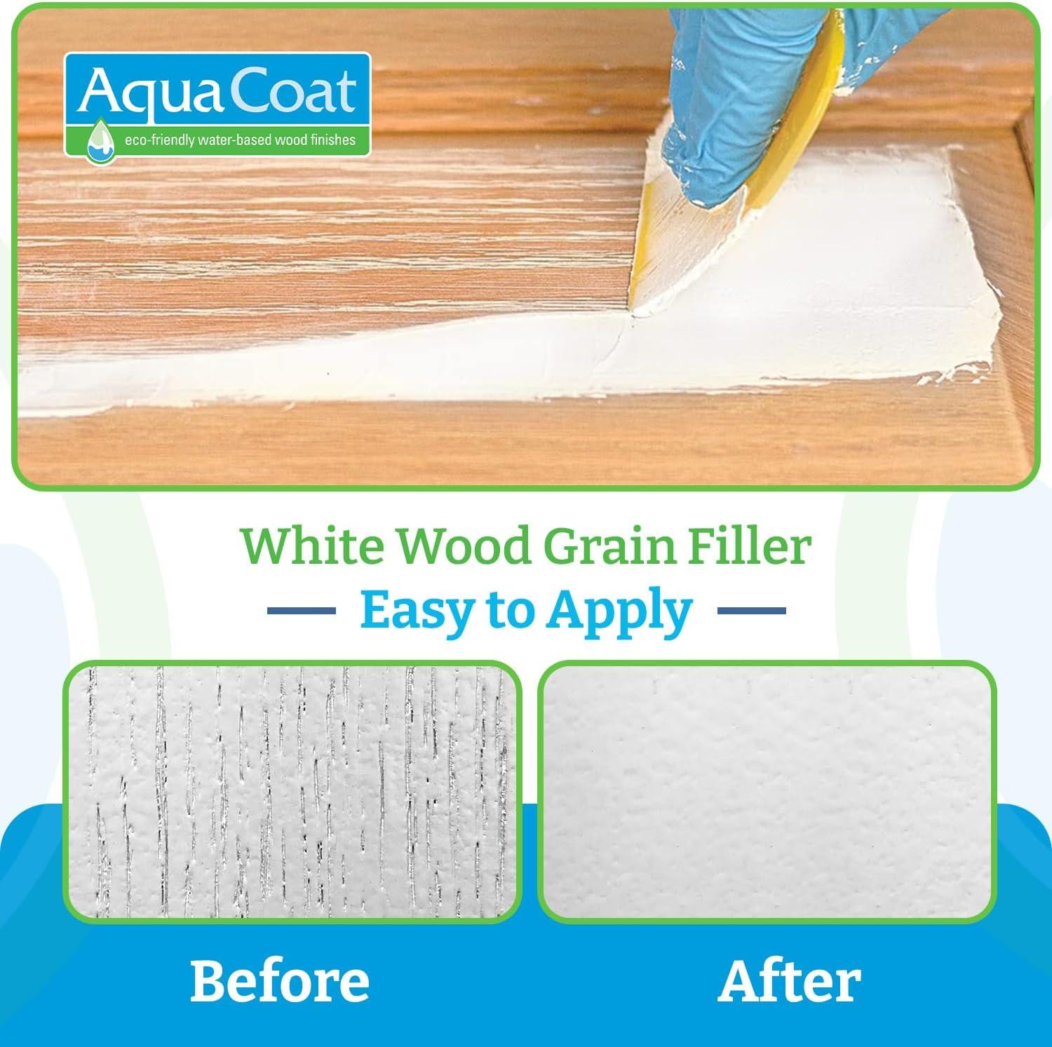 Aqua Coat Water-Based White Cabinet Wood Grain Filler Gel – Fast Drying, Low Odor White Wood Filler, Sandable & Paintable for Interior & Exterior Repairs, Upgrades & Restorations – 32 oz