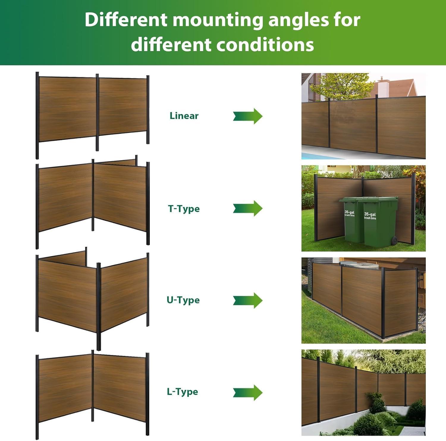 Privacy Fence for Outside, 6ftx6ft Outdoor Privacy Panels with In-ground Post, Wind Resistant Wood Plastic Composite Fencing for Patio, Backyard, Garden and Swimming Pool (Brown with 1 Post)