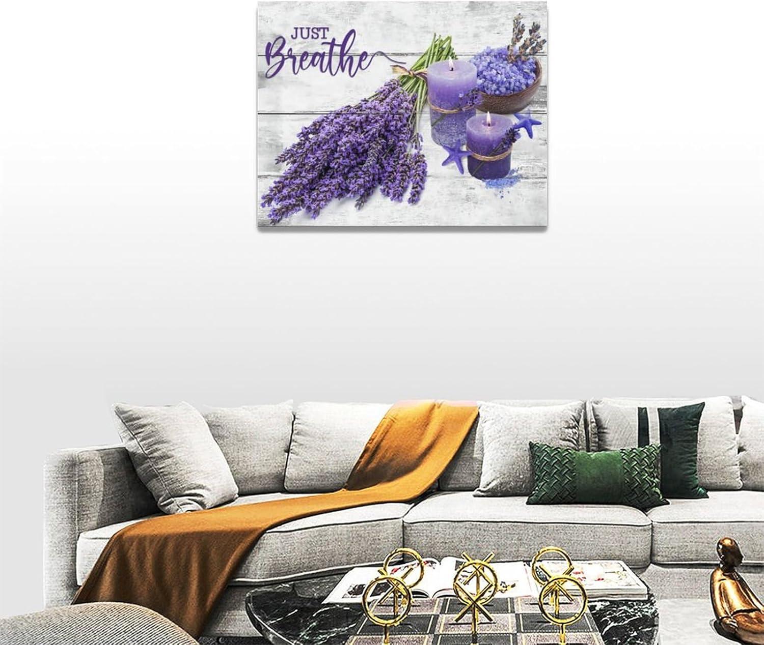 Bathroom Wall Art Lavender Pictures Purple Bathroom Decor Flower Canvas Print Wall Decor Farmhouse Bathroom Decor Wall Art Purple Candles and Lavender Painting Framed Modern Home Artwork Large 16"x12"