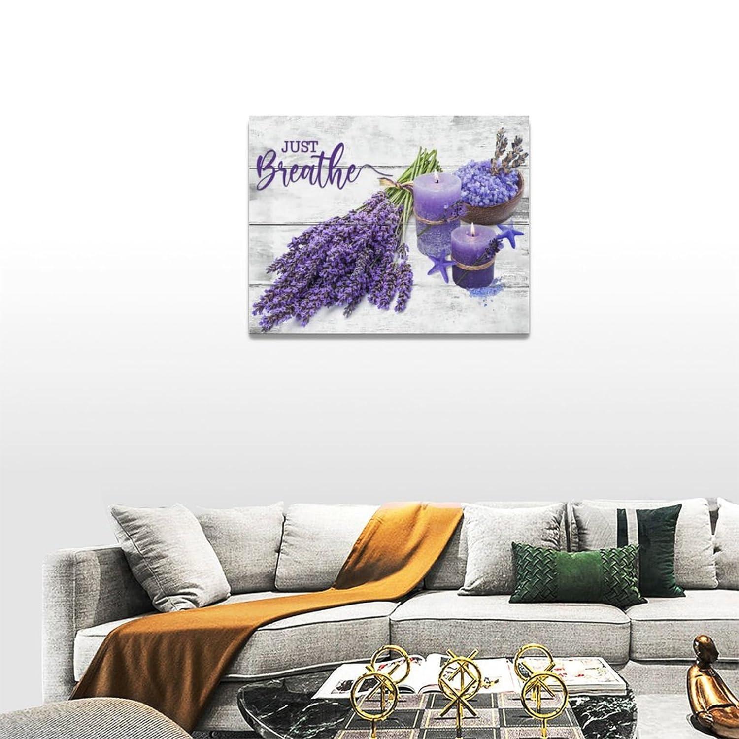Bathroom Wall Art Lavender Pictures Purple Bathroom Decor Flower Canvas Print Wall Decor Farmhouse Bathroom Decor Wall Art Purple Candles and Lavender Painting Framed Modern Home Artwork Large 16"x12"