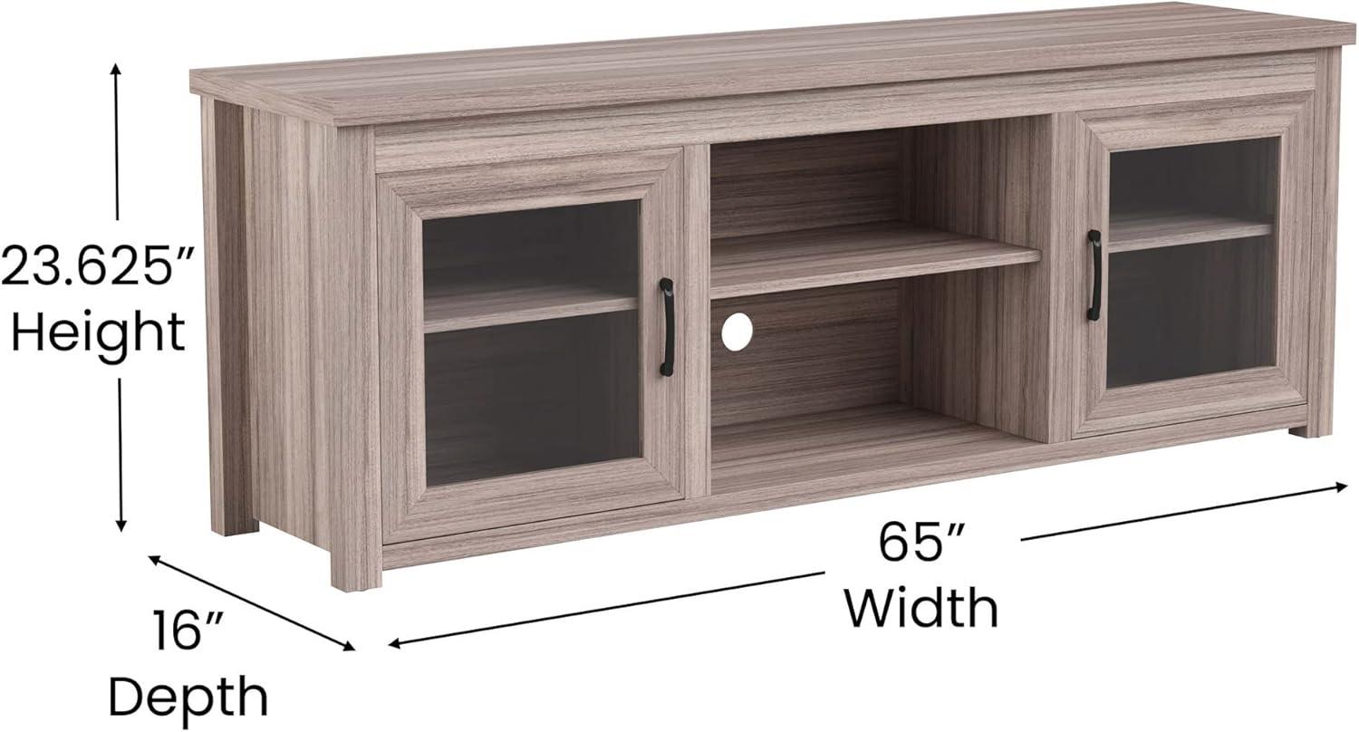 Sheffield 65" Gray Wash Oak TV Stand with Glass Doors