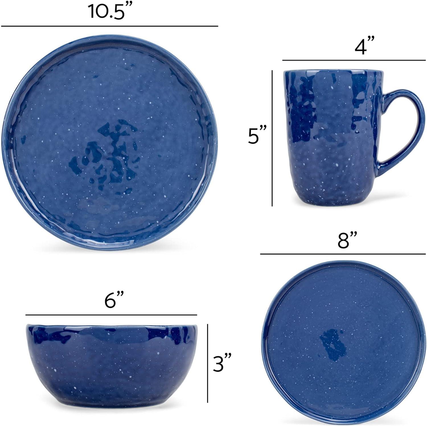 Blue Ceramic Glaze Finish 16-Piece Dinnerware Set