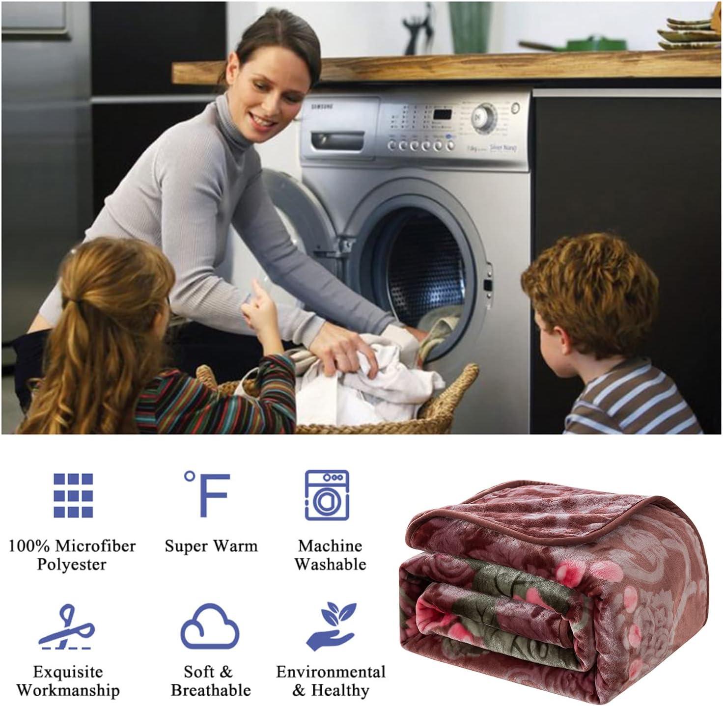 JYK Plush Fleece Blanket Queen Size 91" x 75", 3.7LBs 1 Ply Soft Korean Mink Warm Lightweight Blanket for Bed Couch for Spring Autumn Winter