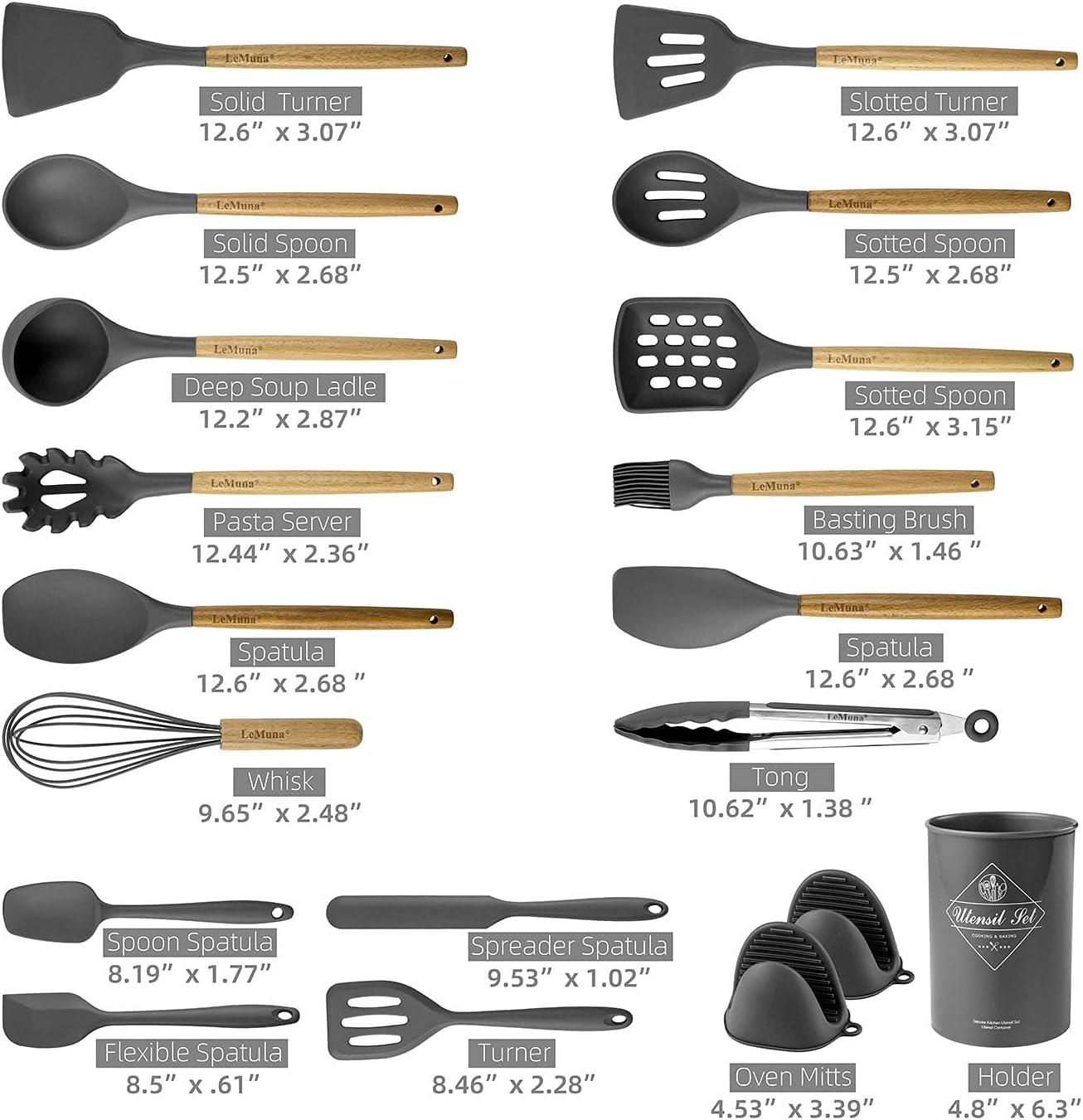 Gray Silicone and Wood 18-Piece Cooking Utensil Set