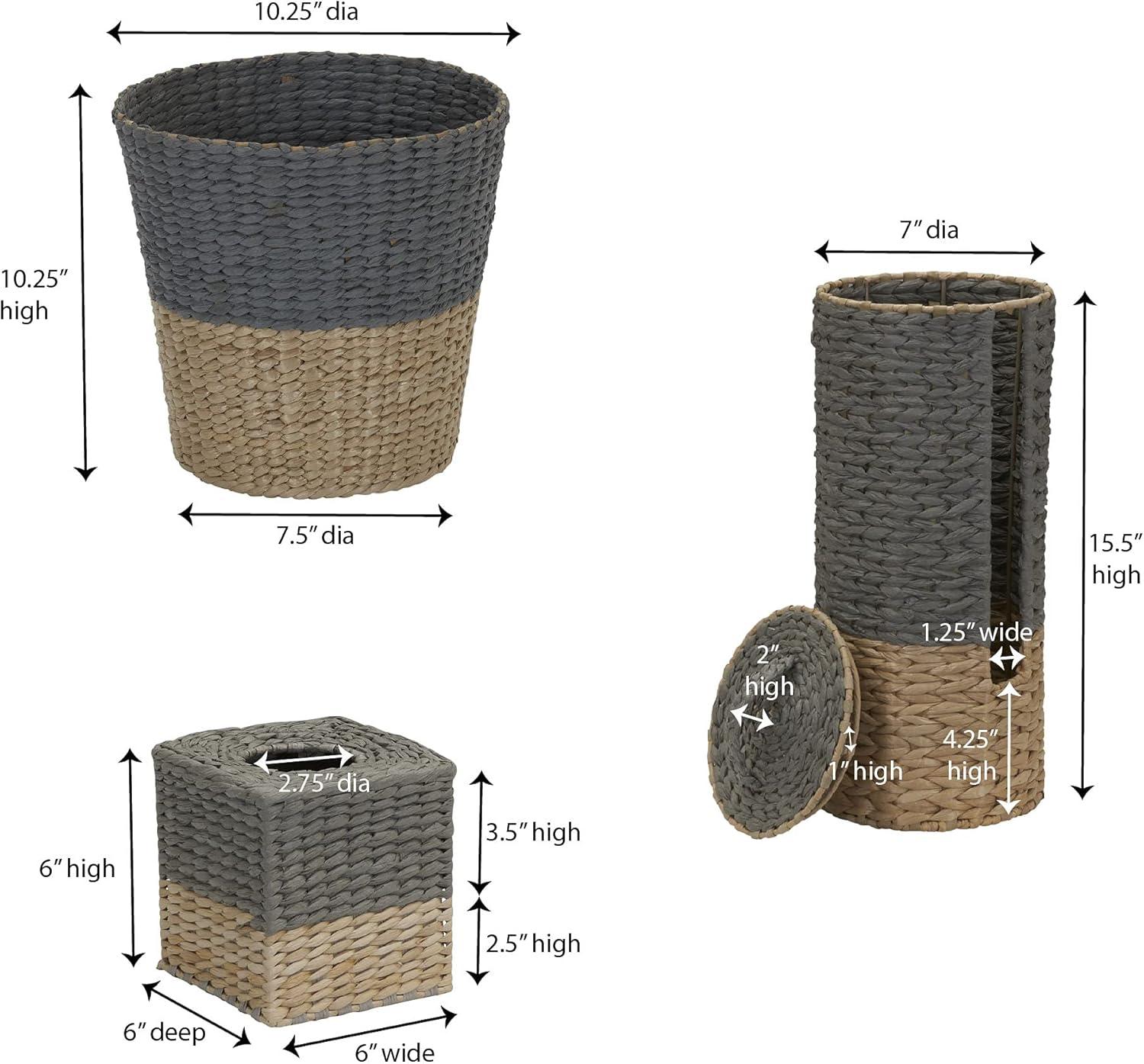3-Piece Set Wicker Bathroom Accessories, Features Toilet Tissue Stand, Wastebasket and Tissue Box Cover, Wicker Material, Natural and Gray