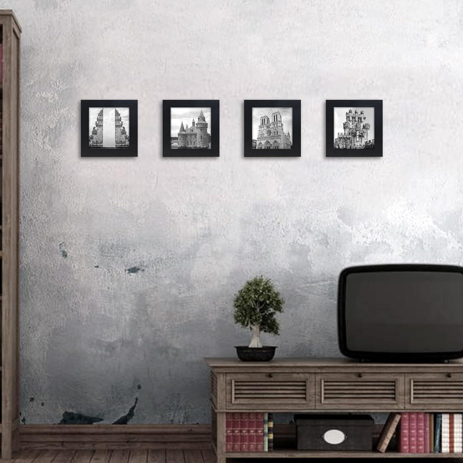 Picture Frames 8x8 2 Pack Nature Solid Black Wood for Wall Mounting and Tabletop Display