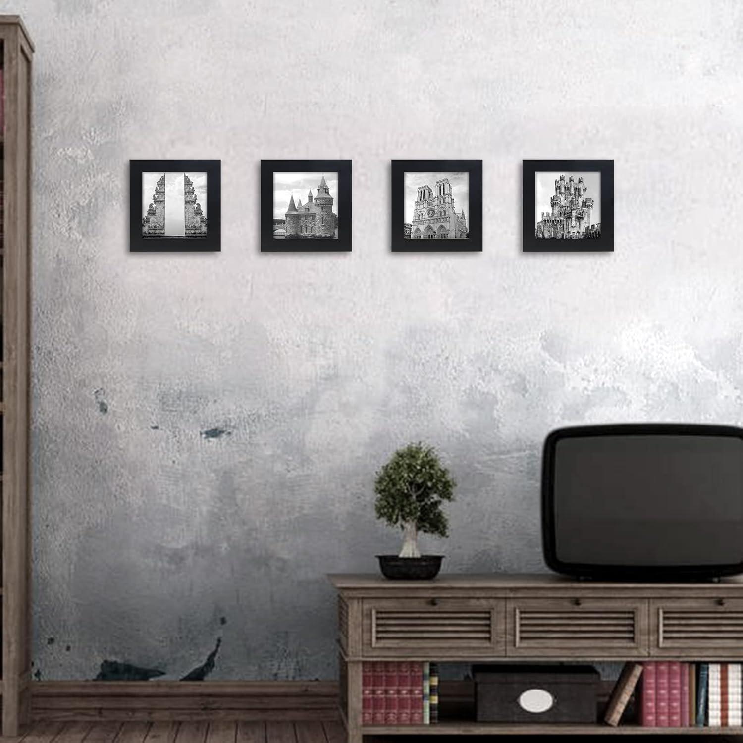 Picture Frames 8x8 2 Pack Nature Solid Black Wood for Wall Mounting and Tabletop Display