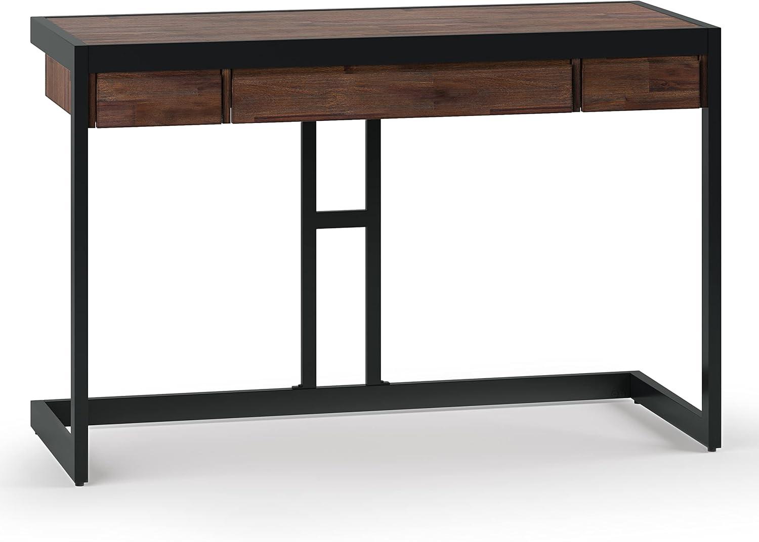 Erina Compact Industrial Acacia Wood Desk in Distressed Charcoal Brown