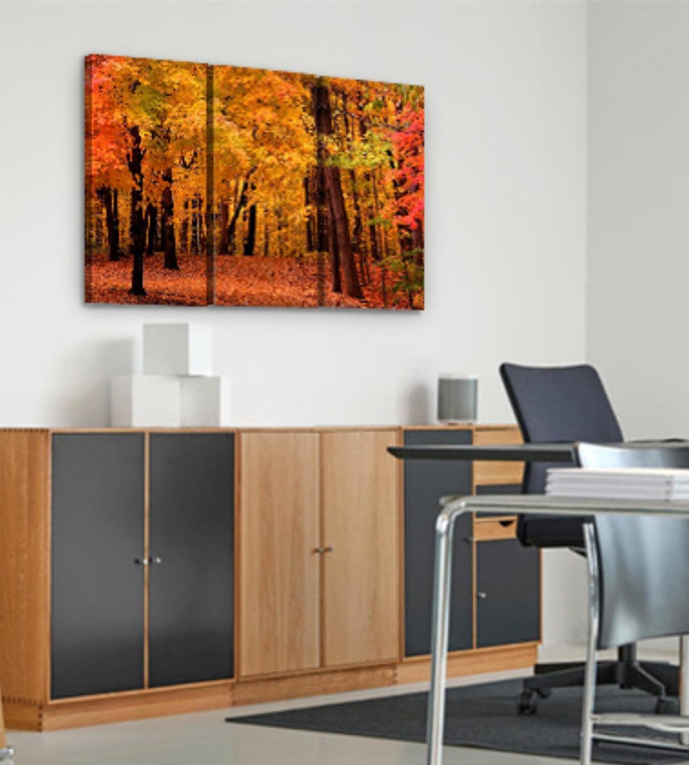 Canvas Wall Art Decor - 12x24 3 Piece Set (Total 24x36 inch) - Autumn Forest Tree - Decorative & Modern Multi Panel Split Canvas Prints for Dining & Living Room, Kitchen, Bedroom, Bathroom & Office