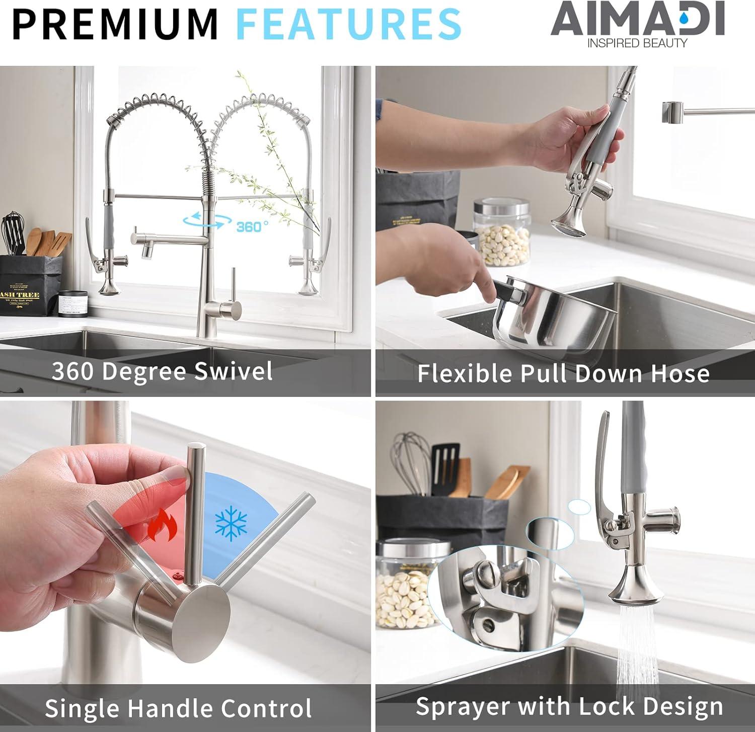 Stainless Steel Brushed Nickel LED Kitchen Faucet with Pull-out Spray